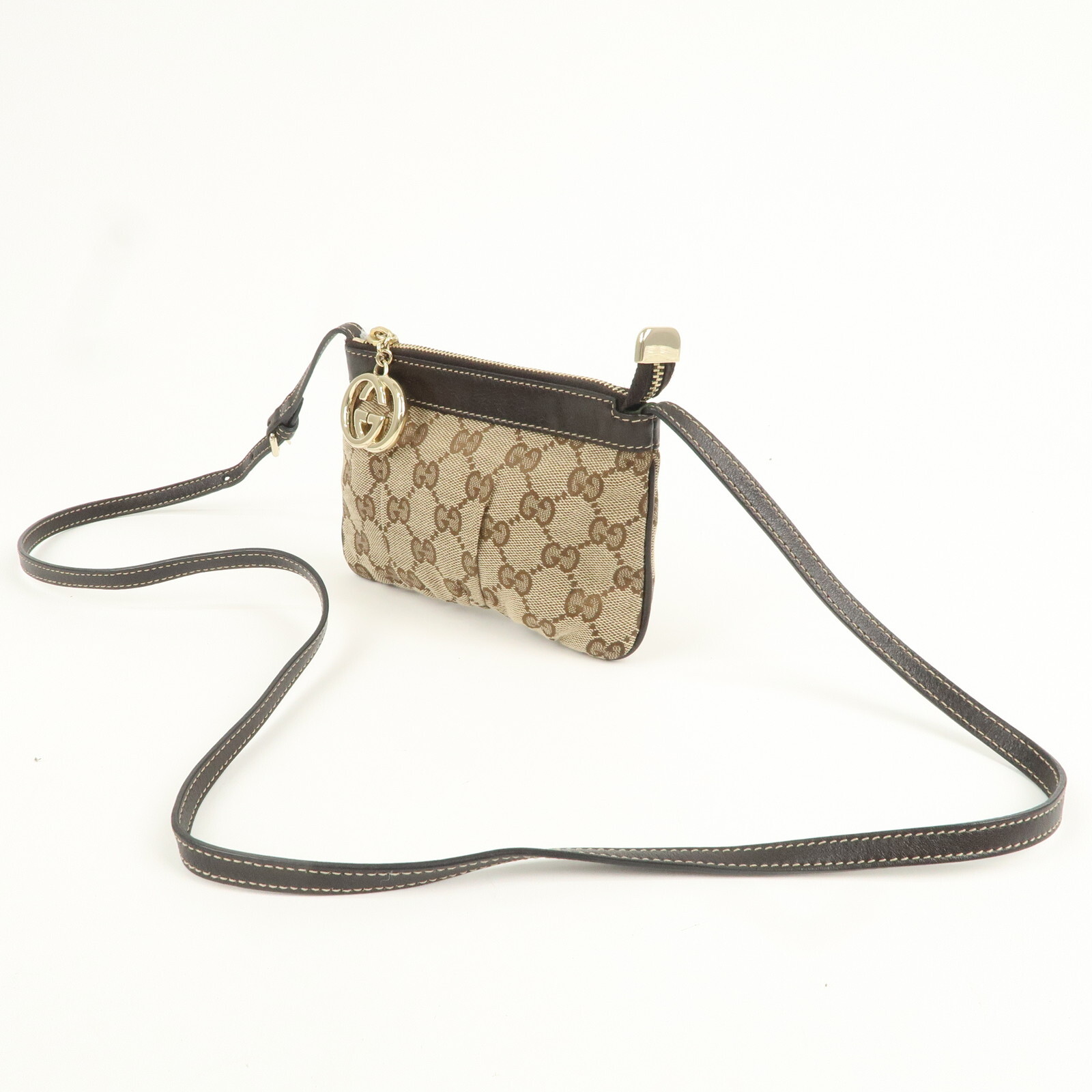 GUCCI Interlocking G GG Shoulder Bag Canvas Leather 212216 Auth Used