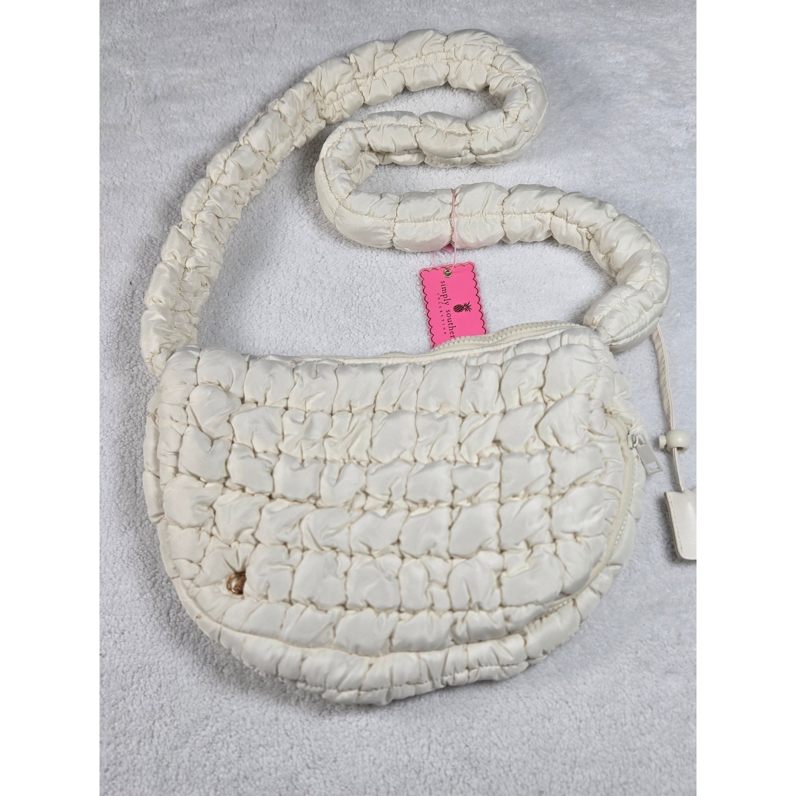Simply Southern Quilted Puffer Crossbody Bag Cream Off-White Ruched Strap NWT