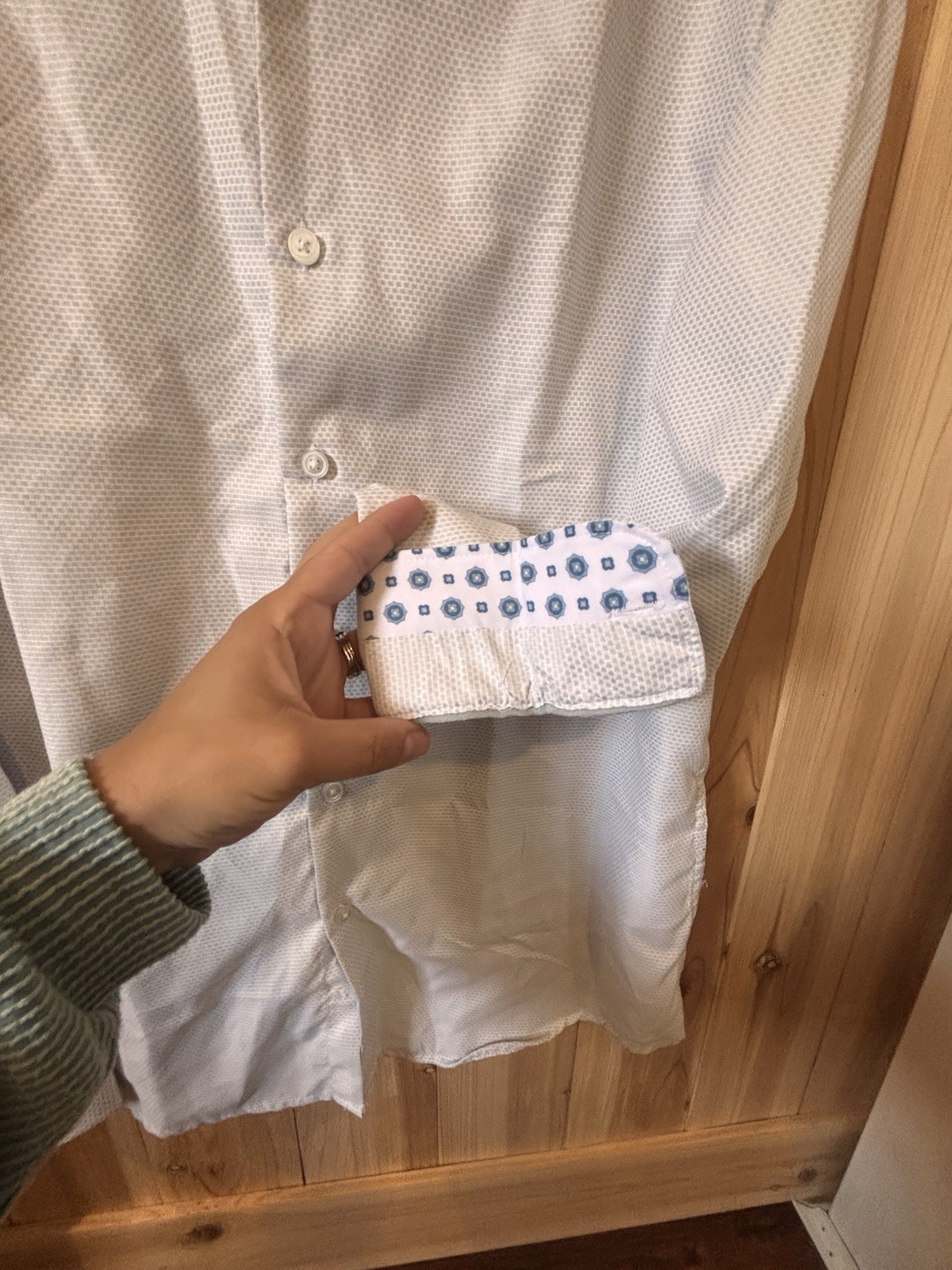 Denim & Flower Slim Fit White Geometric Dress Shirt M 32/33 Easy Care Cotton