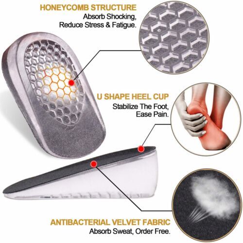 Gel Shoe Insole Invisible Height Increase Heel Lift Taller Insert Pad Silicone