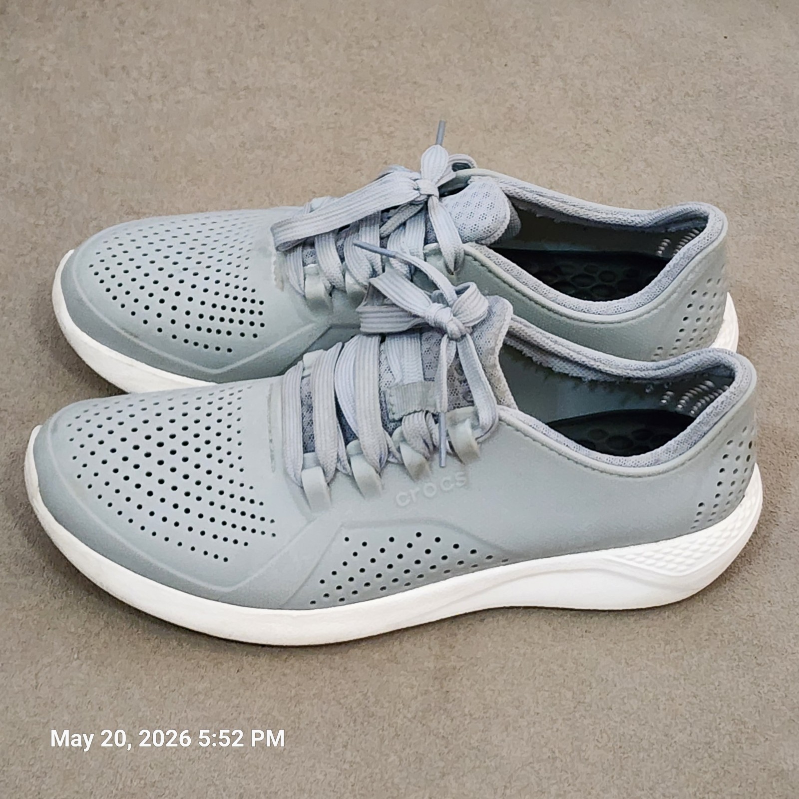 Crocs LiteRide 360 Pacer Shoes Men’s Size 8 Water Fishing Gray Lace-Up Rubber