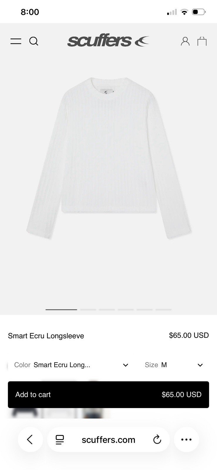 NEW SCUFFERS Smart Ecru Long Sleeve Size M Medium