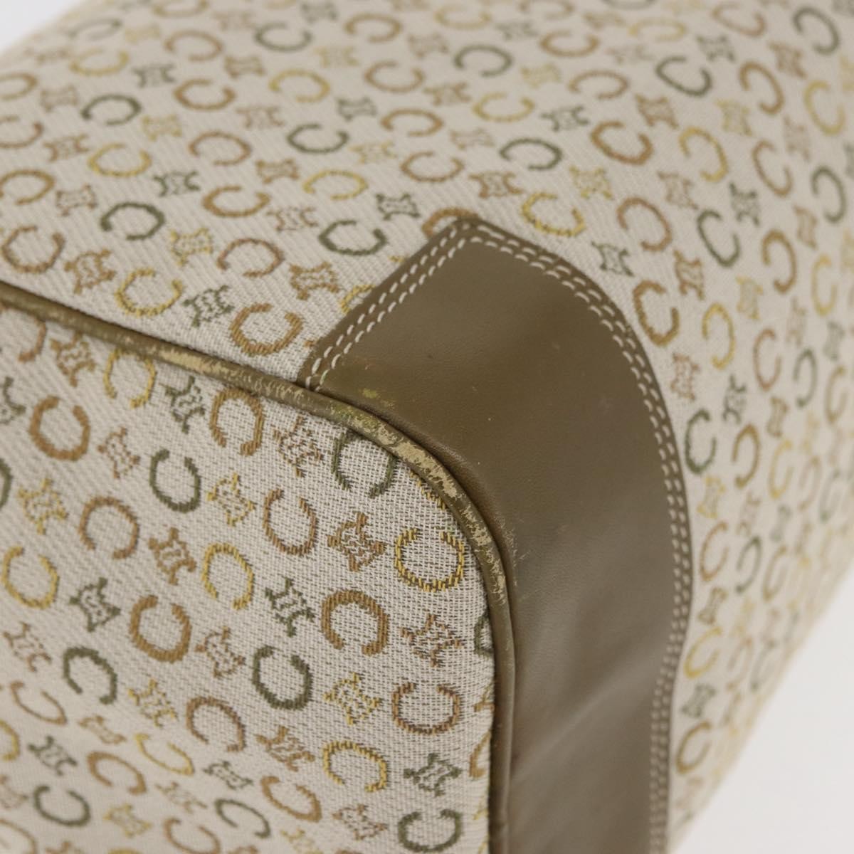 CELINE C Macadam Canvas Mini Boston Bag Khaki Silver Auth ep14462