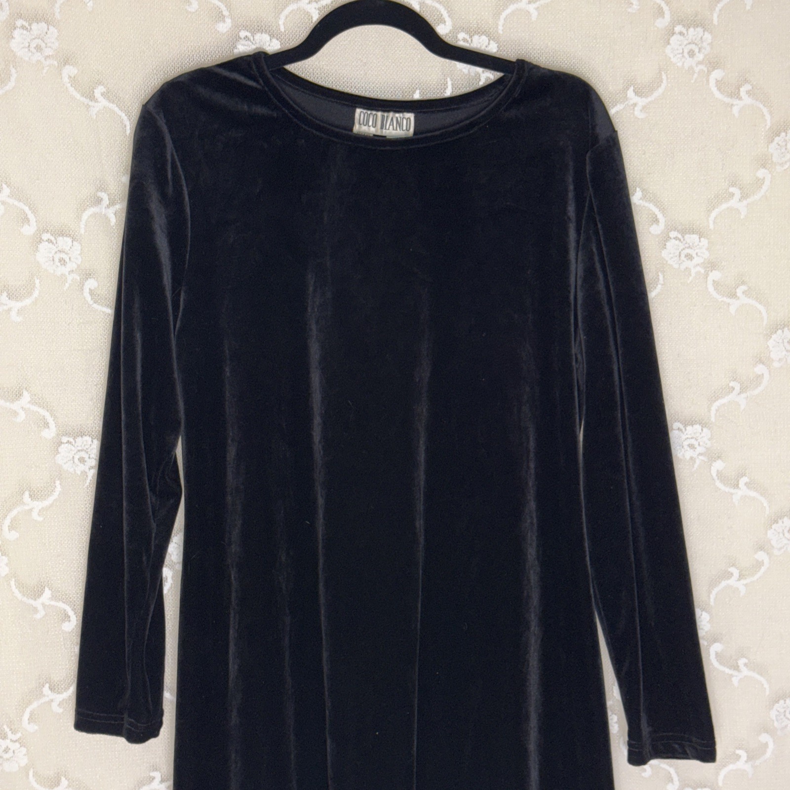 Vintage Coco Bianco Black Opaque Stretch Velvet Fit & Flare Dress Size 16 Goth