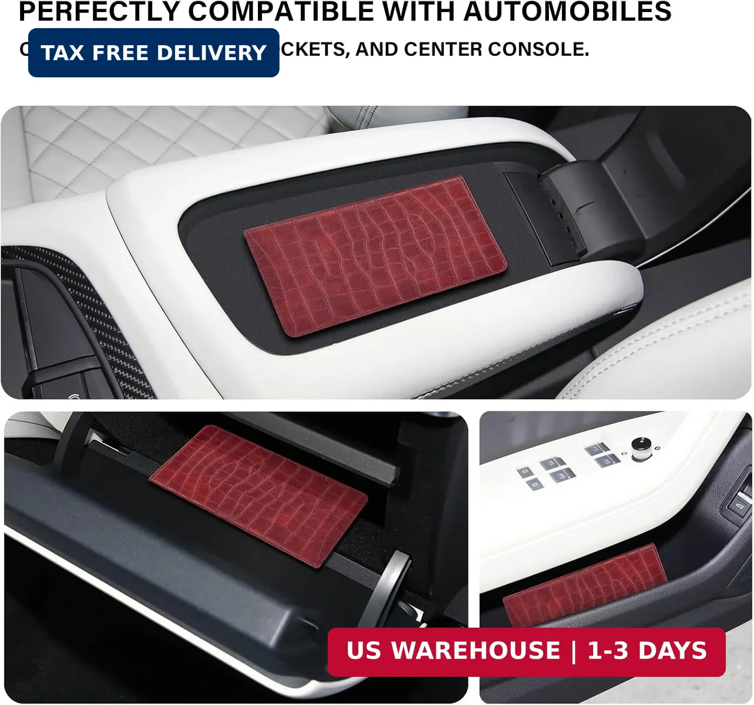 Registration and Insurance Card Holder, Red Vehicle Glove Box Car Organizer with
