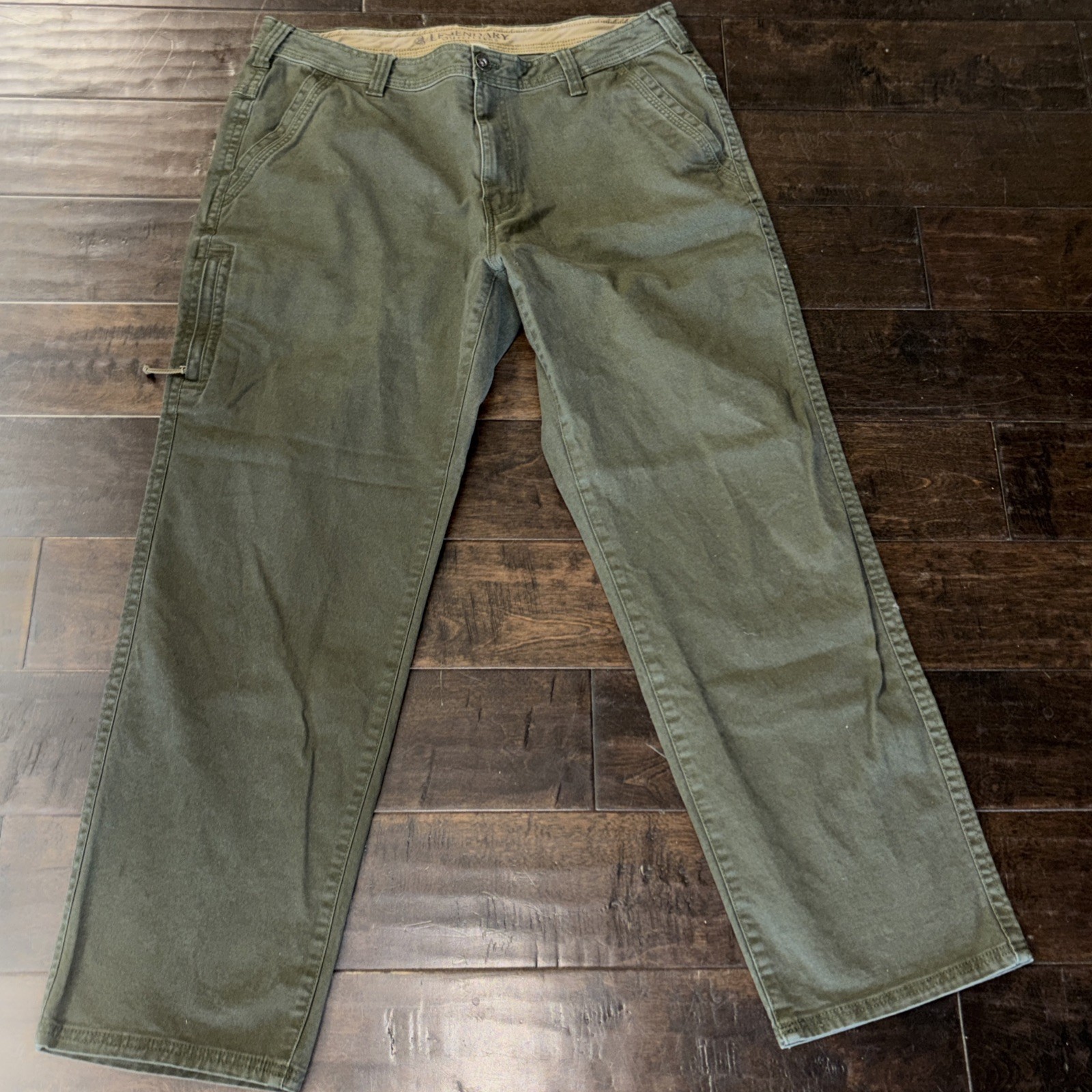 Legendary Outfitters Men Green Canvas Pants Pockets & Side Zipper Pocket 38×32