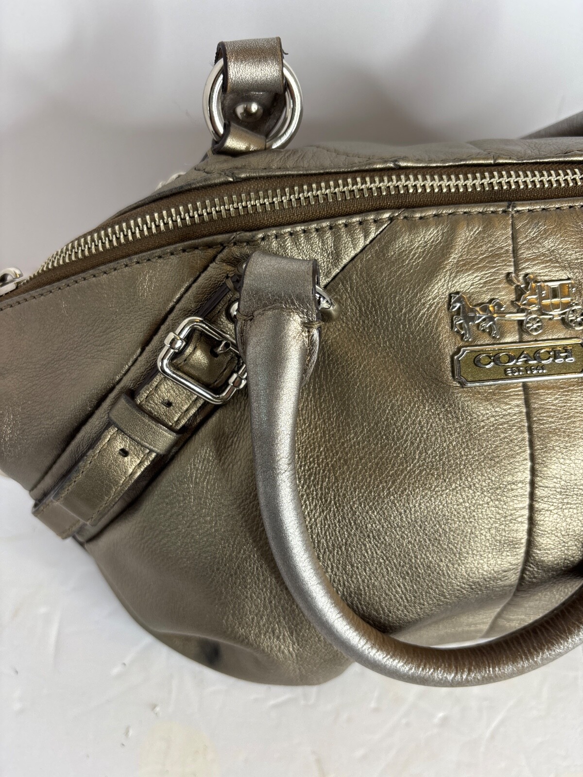 Coach Madison Sophia bronze leather satchel purse shoulder strap dust bag 15960