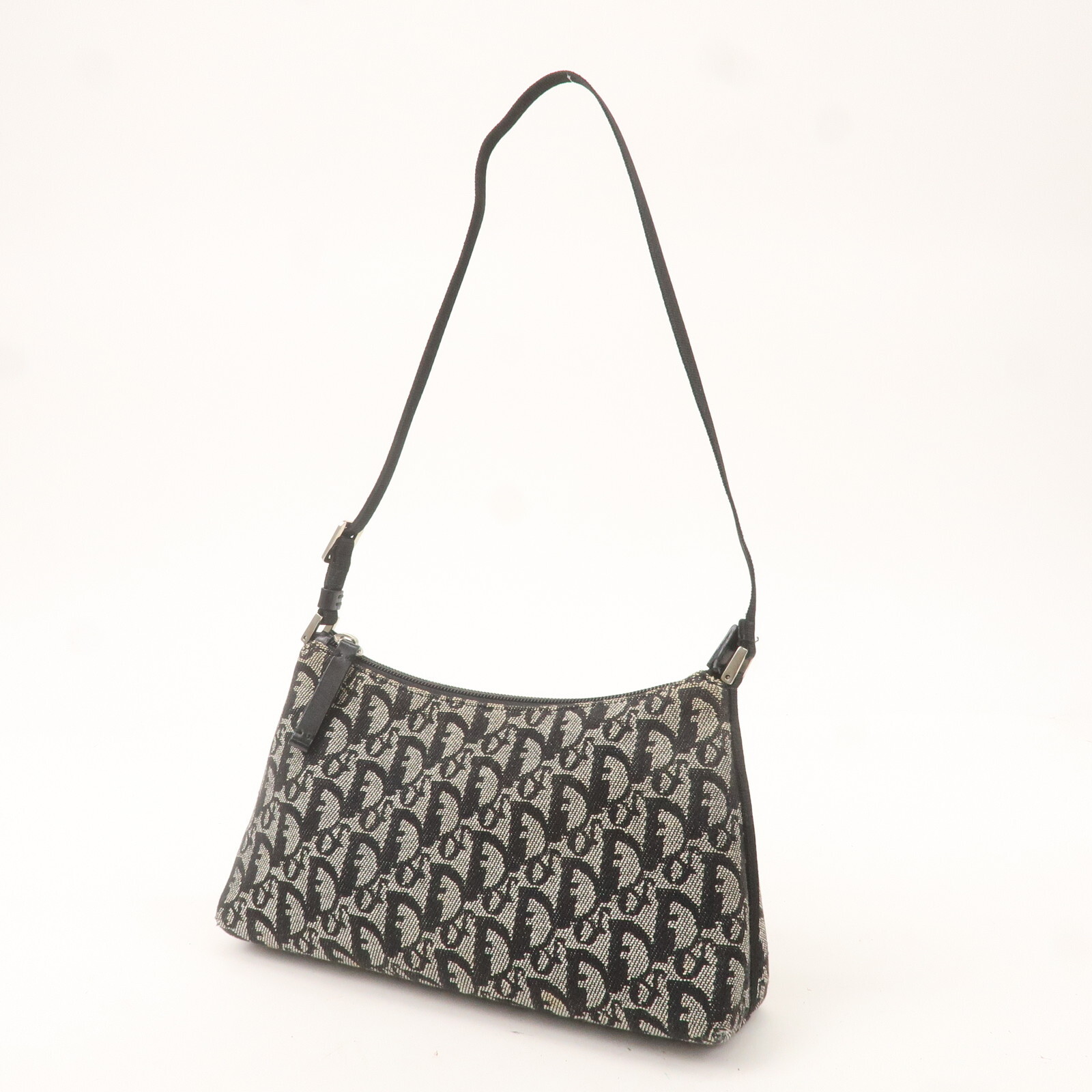 Christian Dior Trotter Shoulder Bag Black Canvas Leather Auth Used