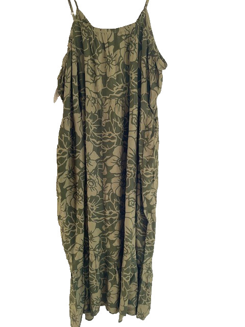 Dip Linen Blend Green Olive Floral Maxi Dress Womens 3X