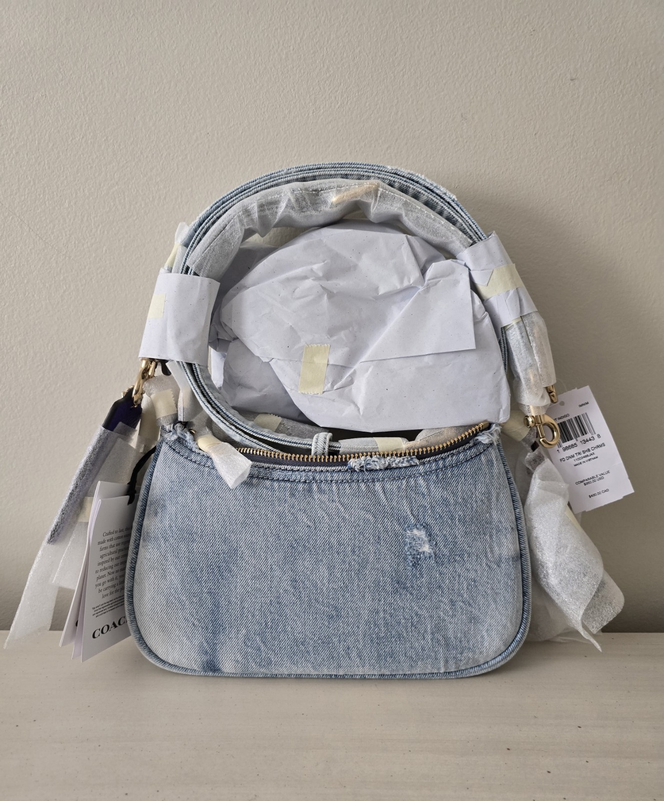 Coach CDY76 Teri Shoulder Bag In Loved Denim With Charms Light Indigo NWT
