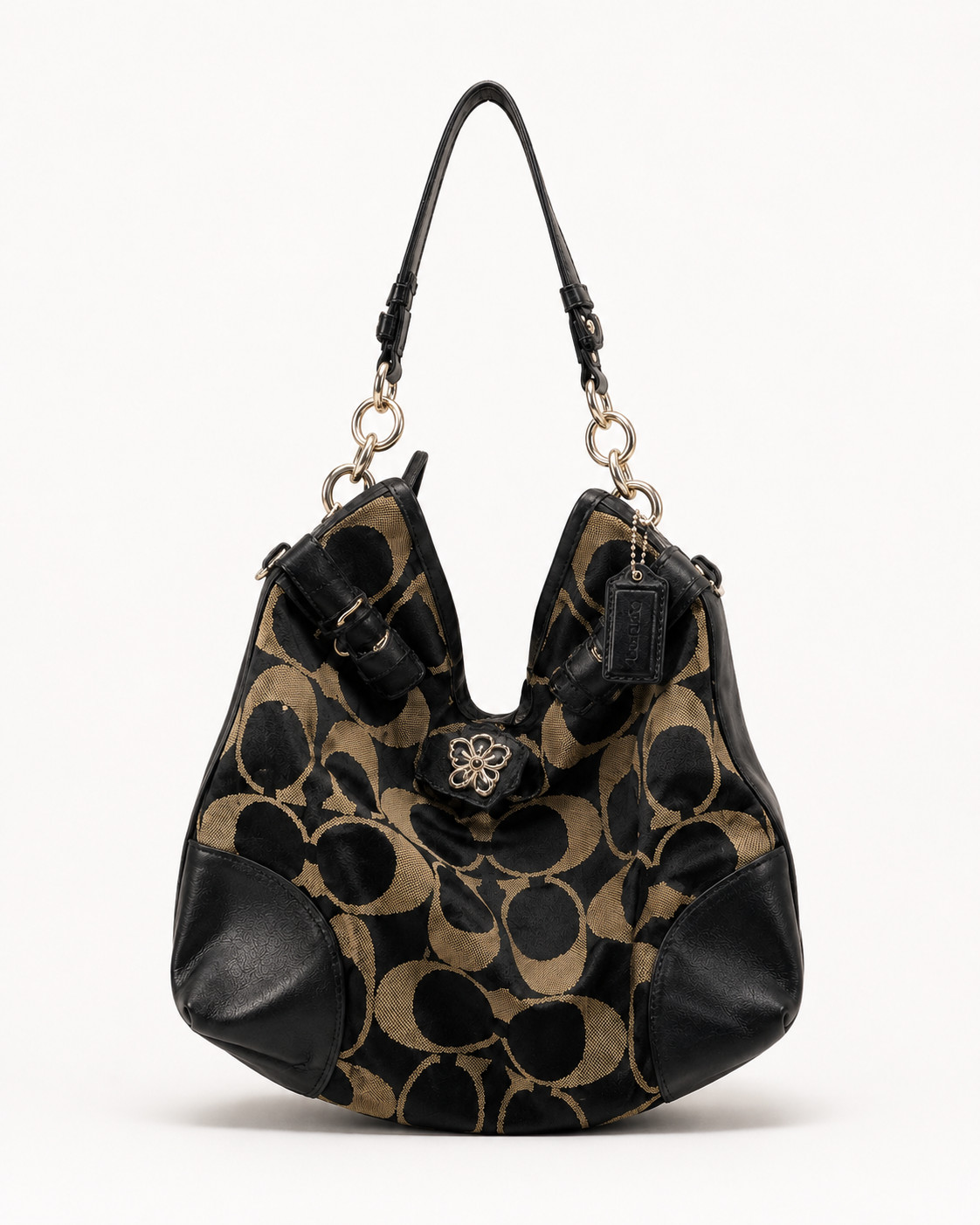 Coach Collette 16408 Signature Jacquard Leather Hobo Brown Black Gold
