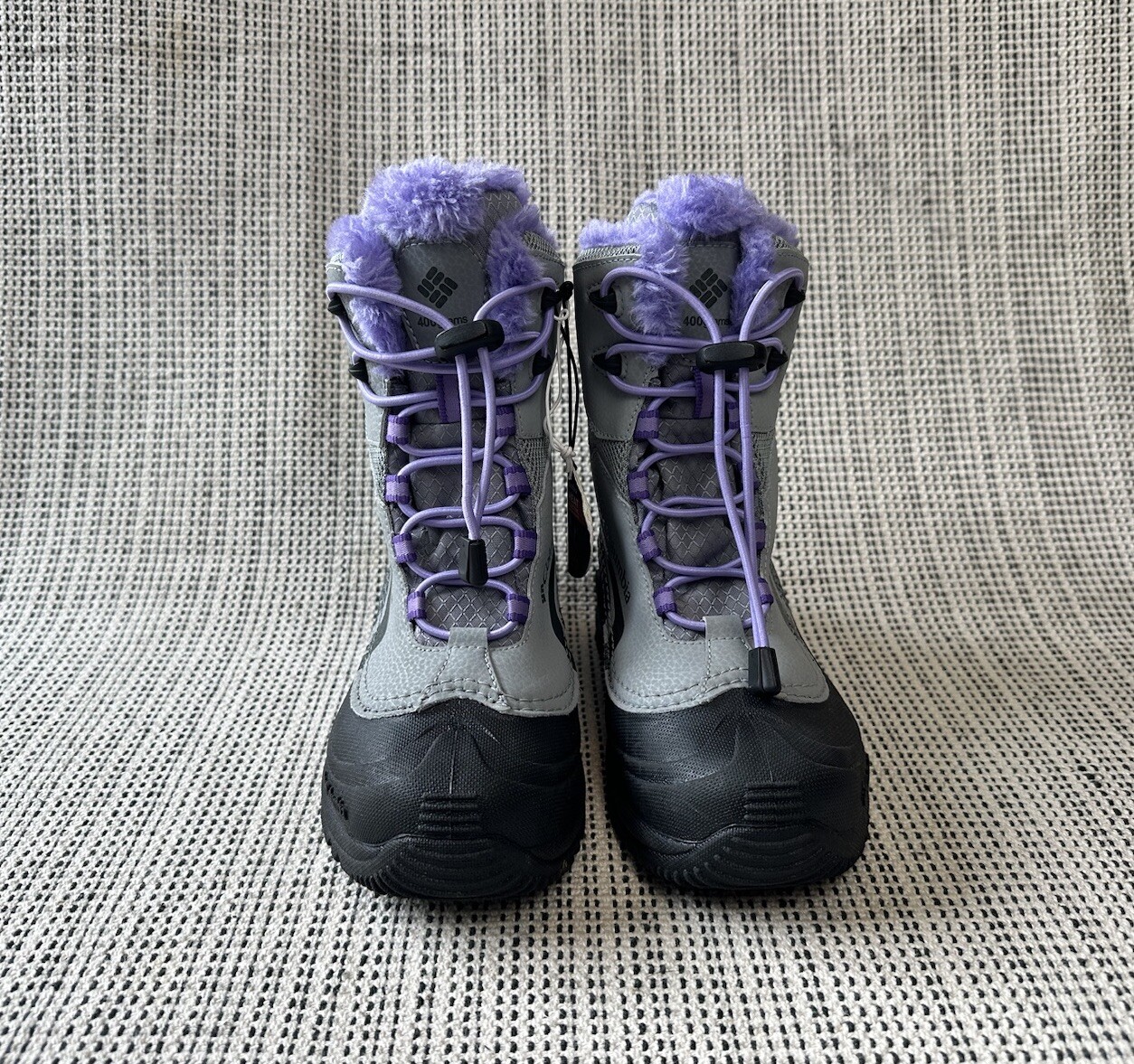 Columbia Bugaboot Girls 2 Gray Purple Snow Boots Faux Fur Waterproof Omni-Heat