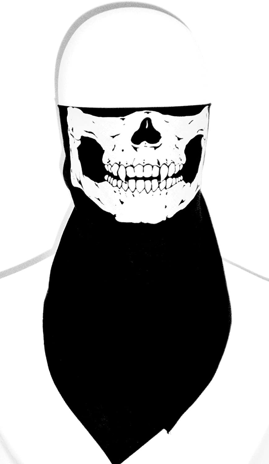 NEW VELCRO®brand ADJUSTABLE BLACK Glow in the Dark SKULL FACE NECK COVER BANDANA