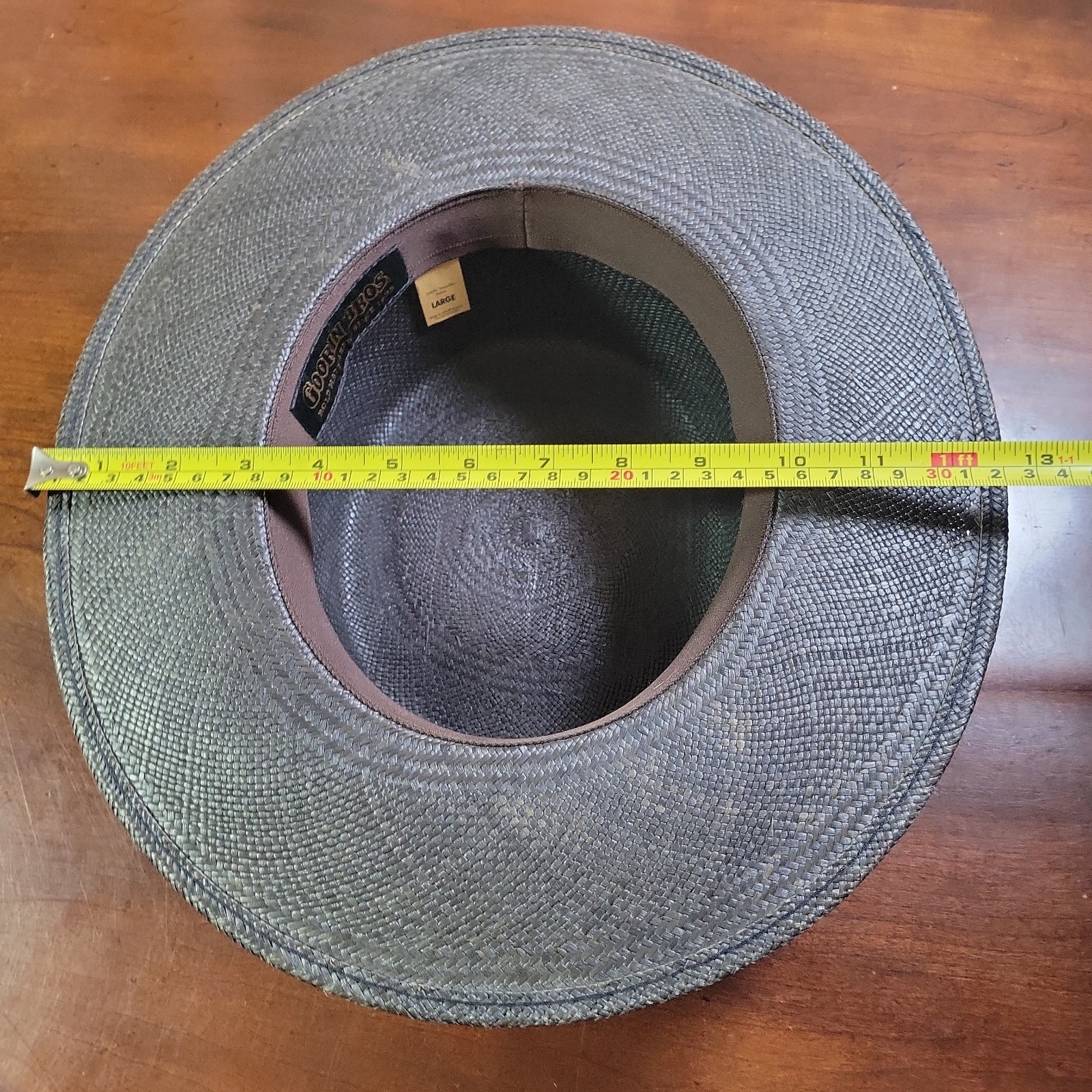 Goorin Bros Charcoal Flat Brim Panama Fedora Hat Toquilla Straw Boater 23″ 7 3/8