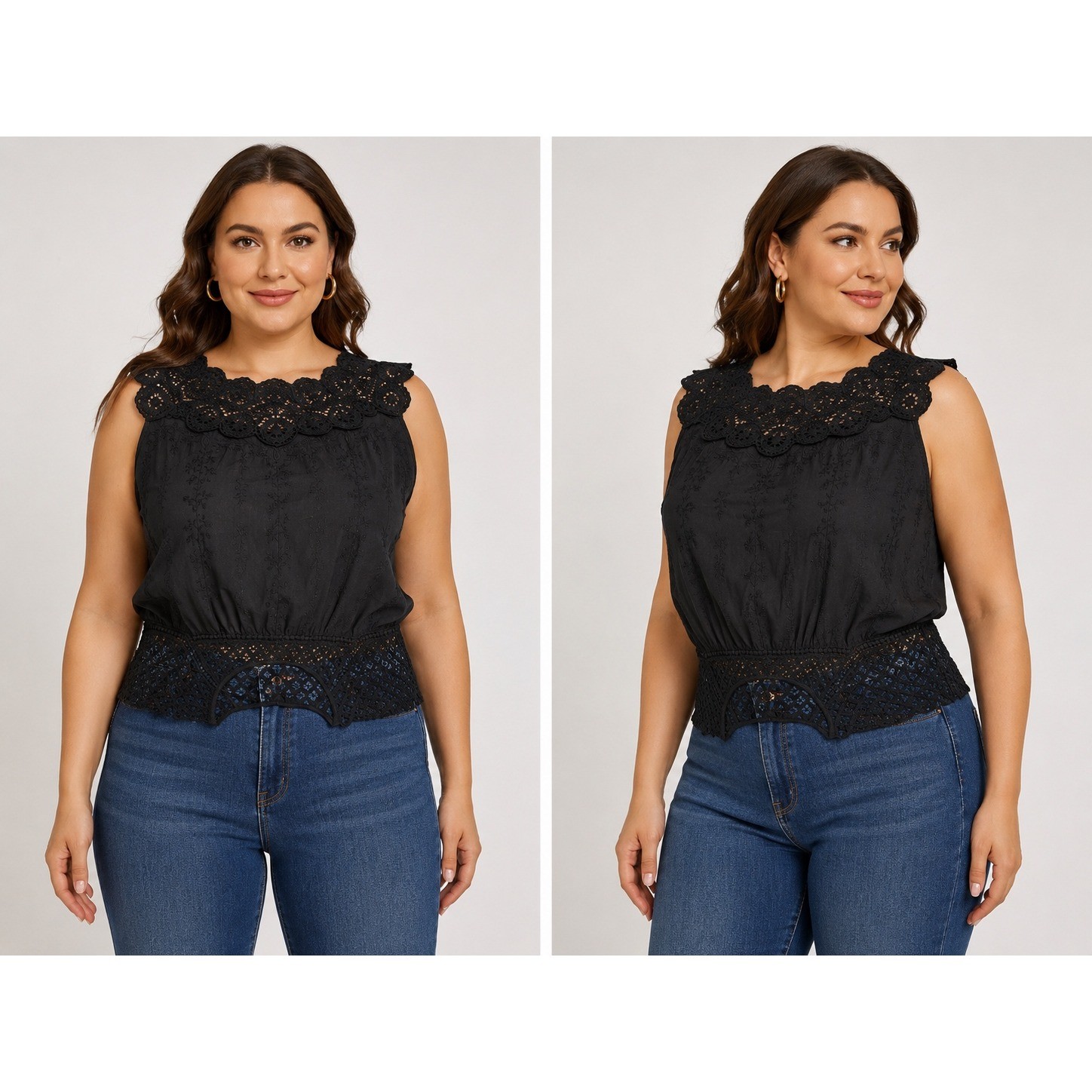 Xhilaration Black Eyelet Crochet Lace Sleeveless Boho Top XXL New With Tags