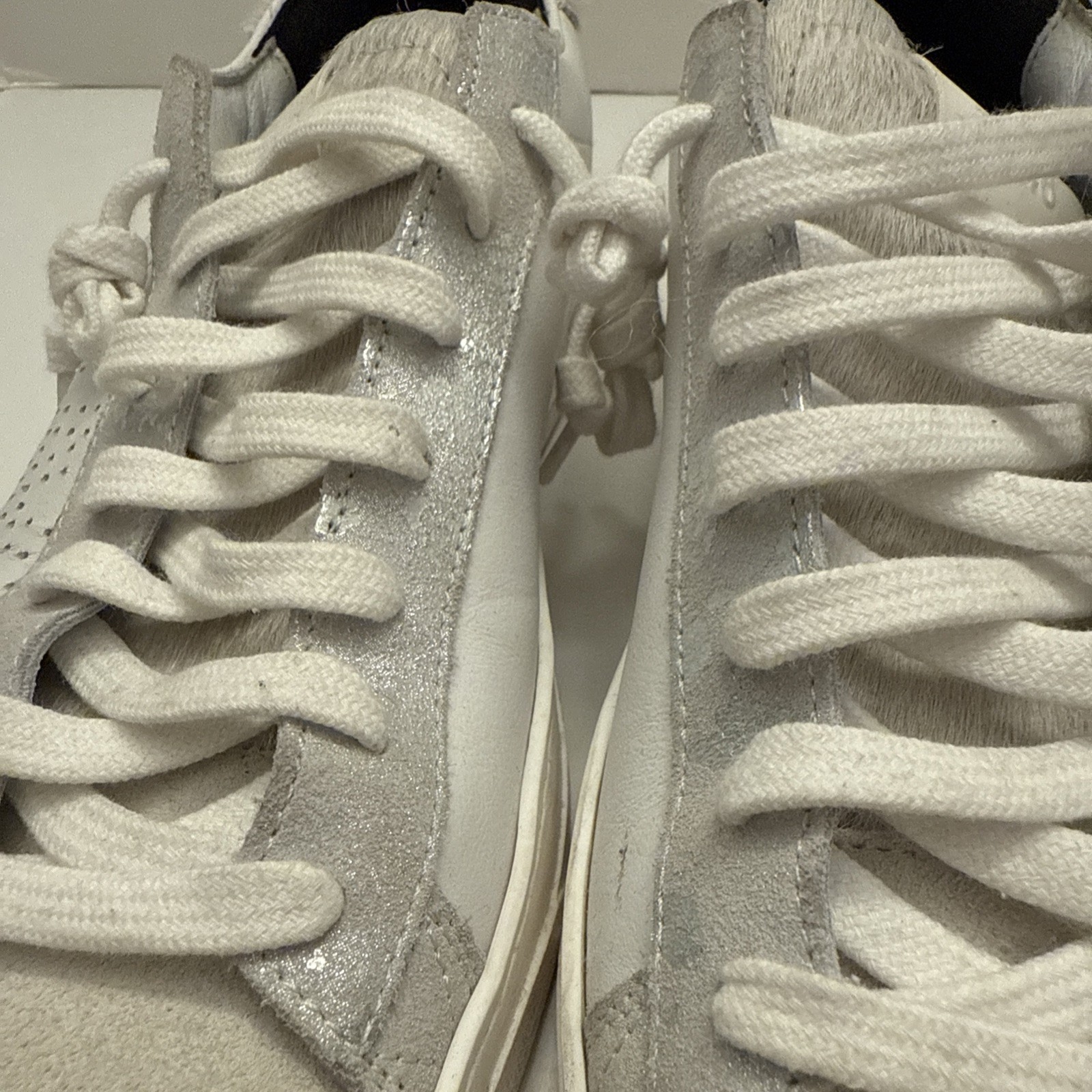 P488 John White Silver Glitter EU 38 US 8 Women’s Sneakers Leather Shoes Lace Up