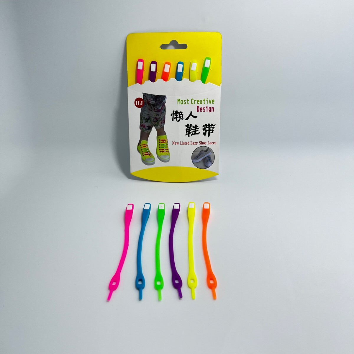 2X cards Elastic Silicone Shoe Laces Lazy No Tie Shoelaces for Child Kid, 6/card
