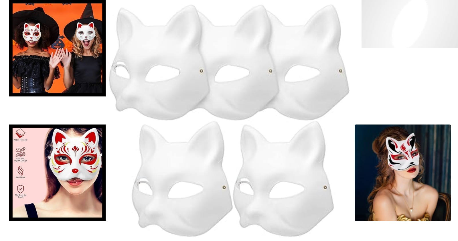 5 Blank Cat Masks for DIY Creativity – Elegant Masquerade & Cosplay Accessories