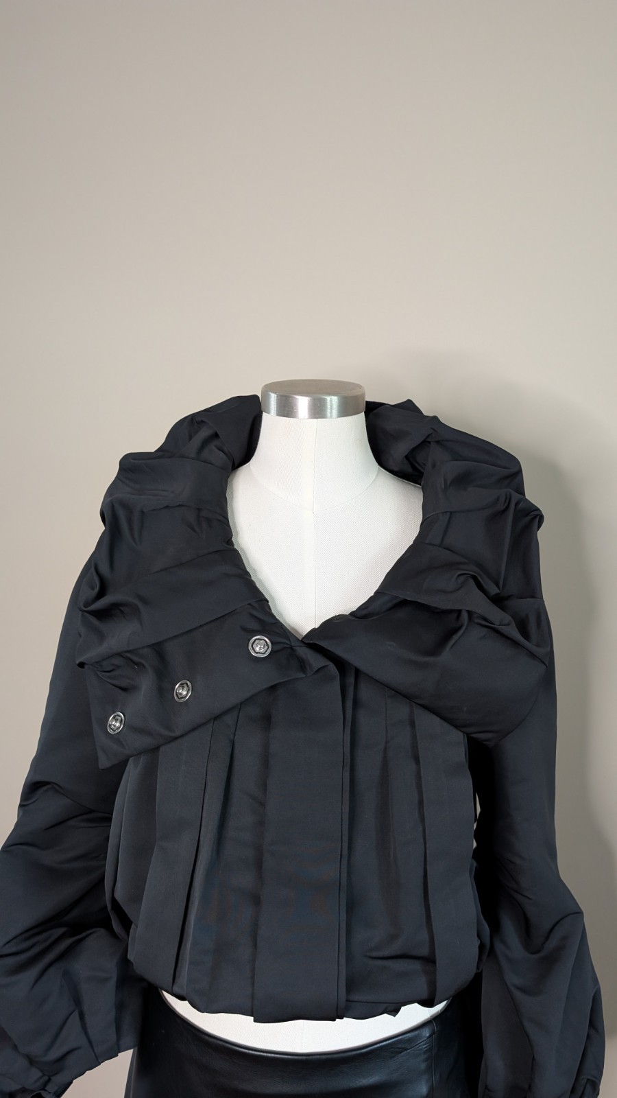 SoCa by St John Black Sculptural Funnel Neck Jacket Y2K Avant Garde Quiet Luxury