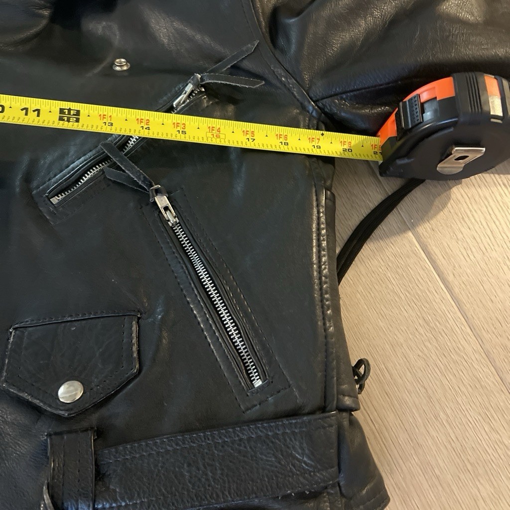 Rajco Genuine Leather Black Biker Jacket Cropped Zipper Belt Buckle Studded S