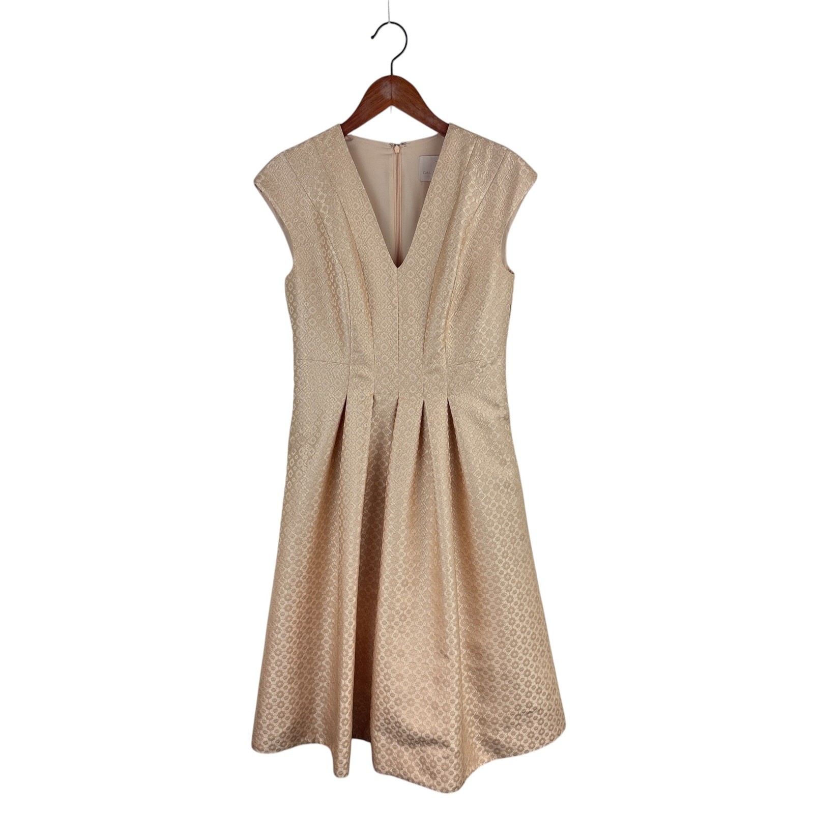Gal Meets Glam Grace Jacquard Fit & Flare Dress 6 Sleeveless Champagne Retro