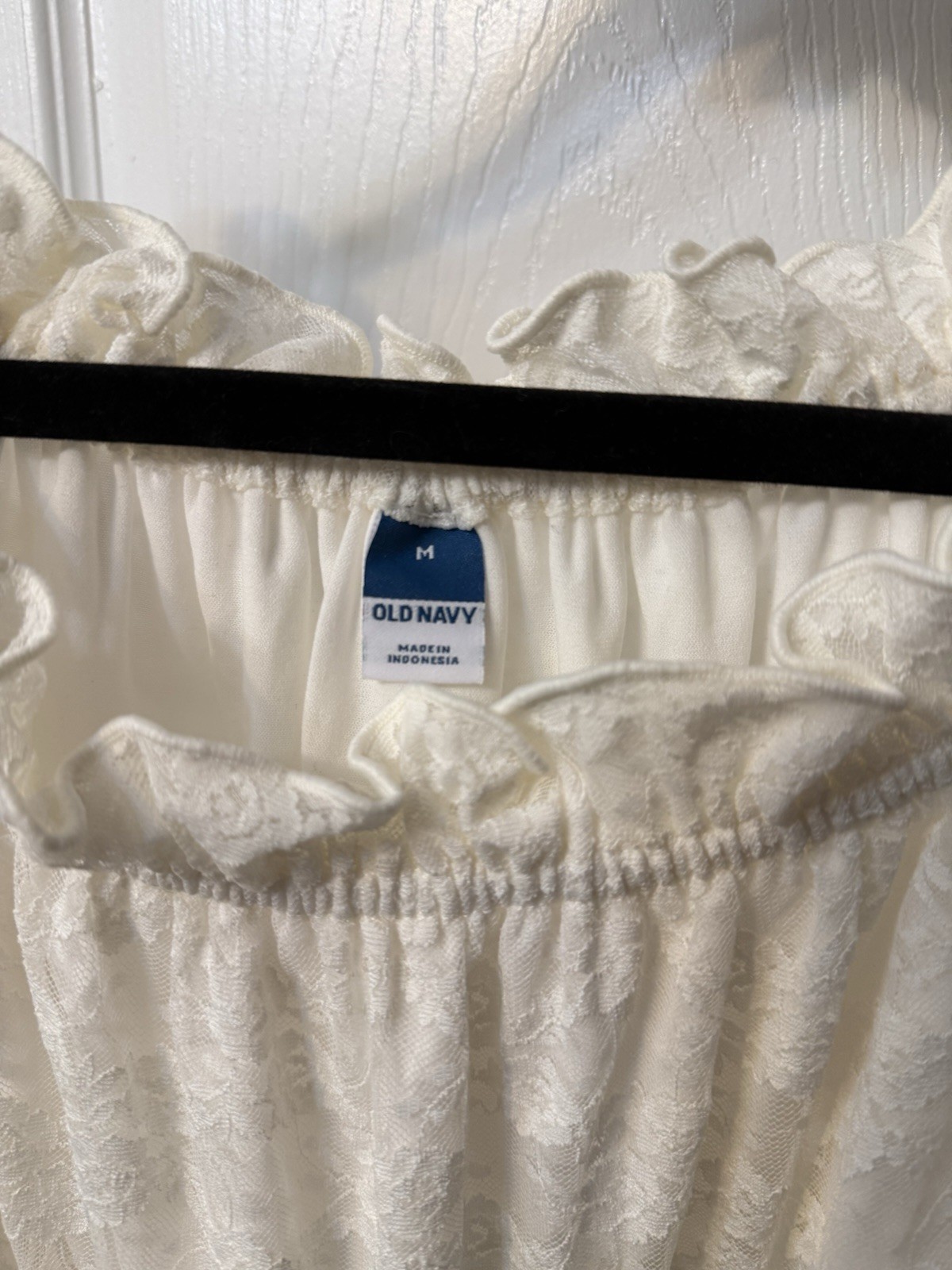 Old Navy White Floral Lace Off Shoulder Smocked Ruffle Short Dress M