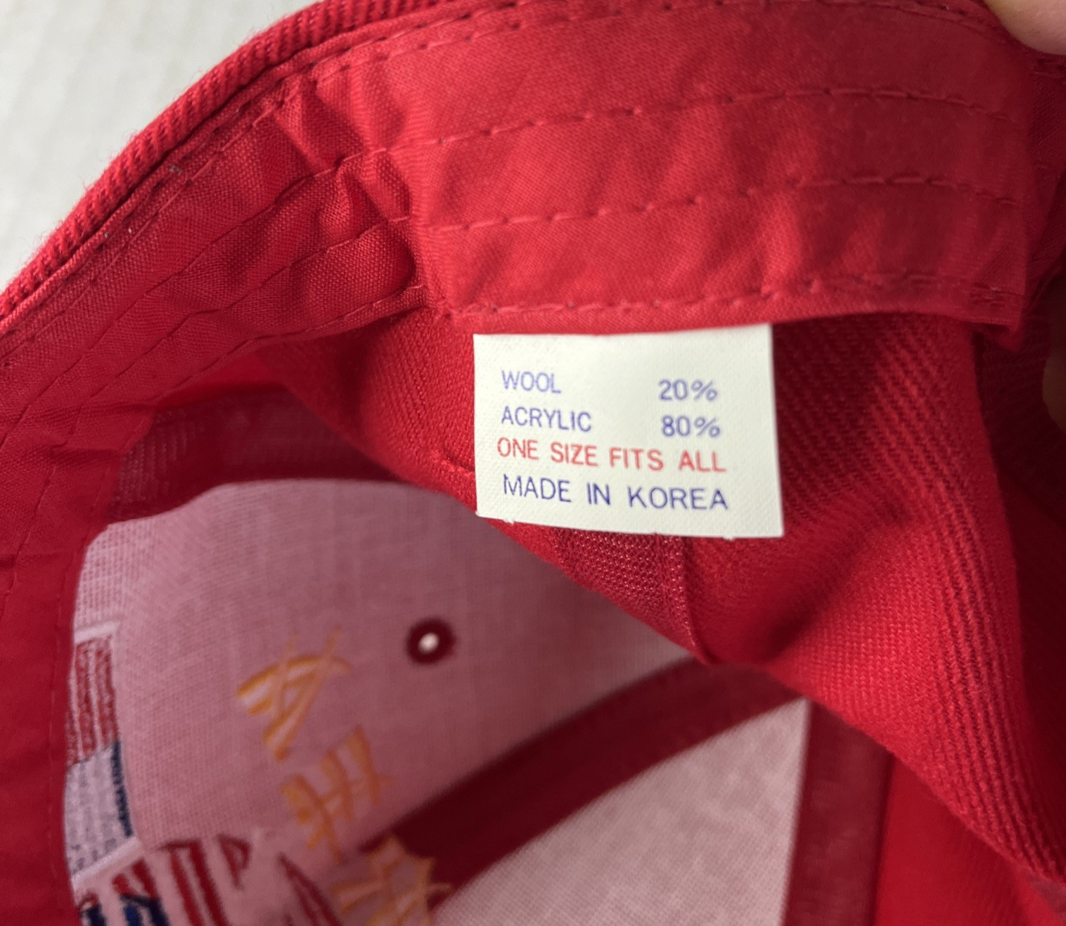 Korean War Red Mesh Snapback Hat Cap Vintage Military US South Korea Flags Wool
