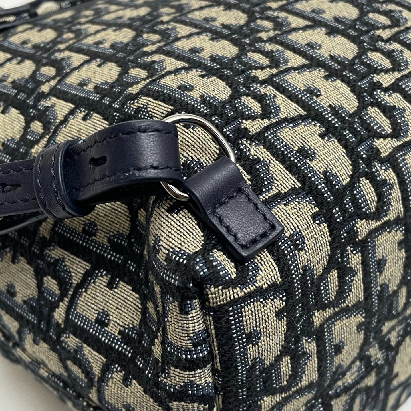 DIOR Mini Backpack Oblique Jacquard Beige and Navy Drawstring Bag