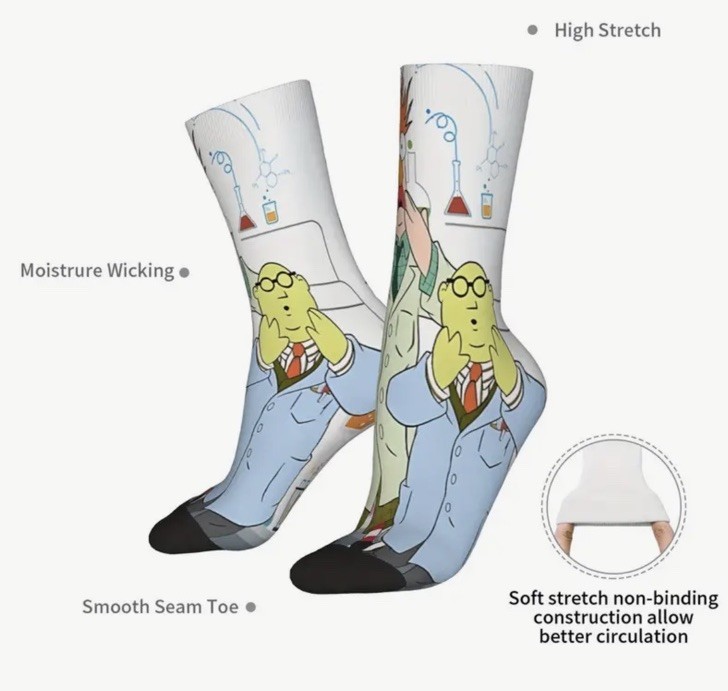 Dr Bunsen & Beaker Muppets Character Novelty Socks L One Size Unisex