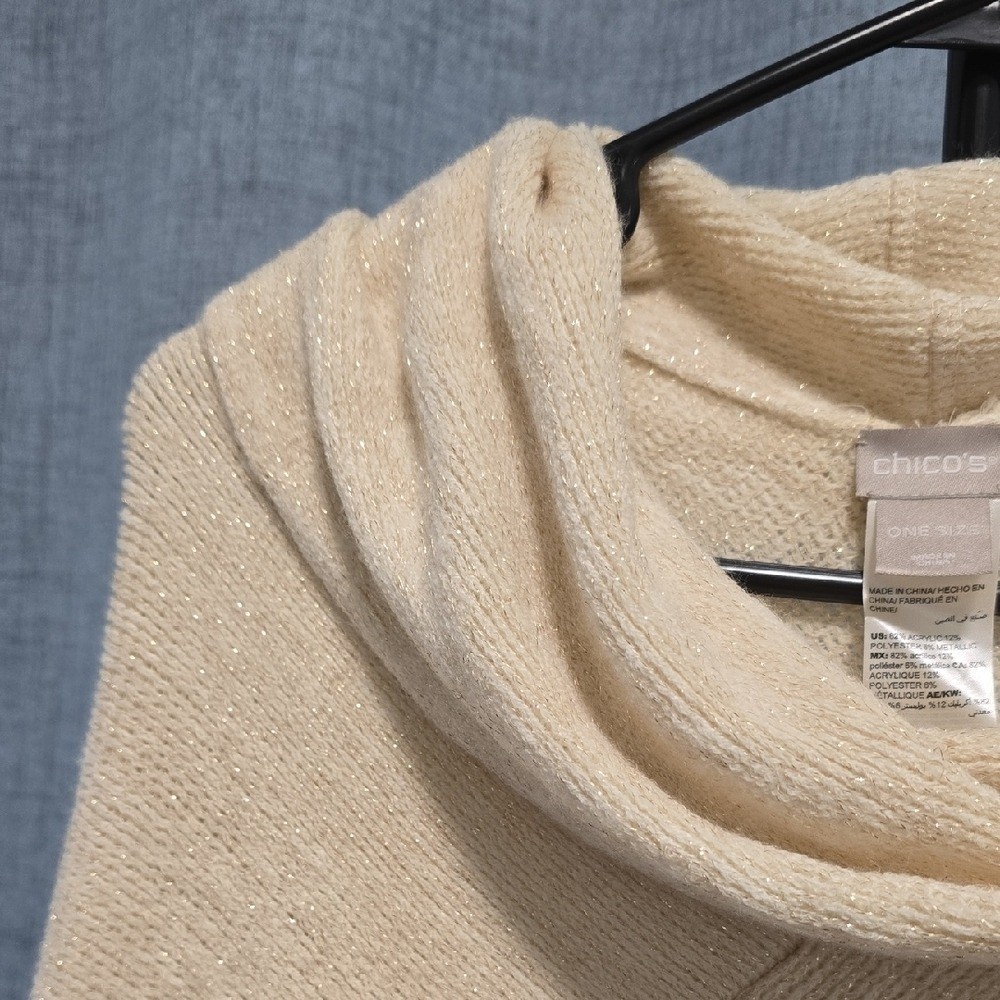 Chico’s Cream Knit Poncho with Metallic Accents