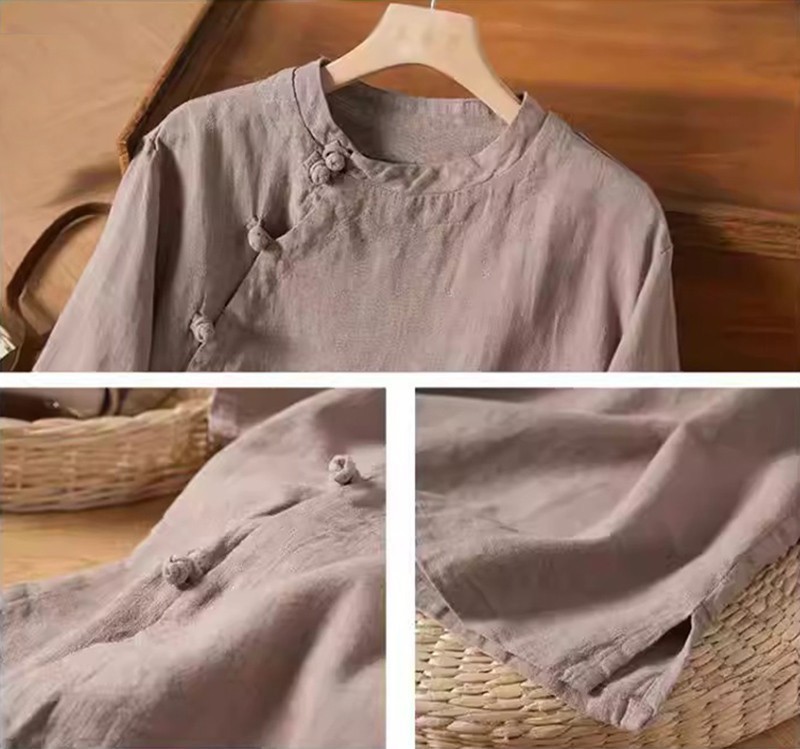 Chinese Style Womens Casual Loose Han Fu Cotton Line Shirts Tops Blouse Summer