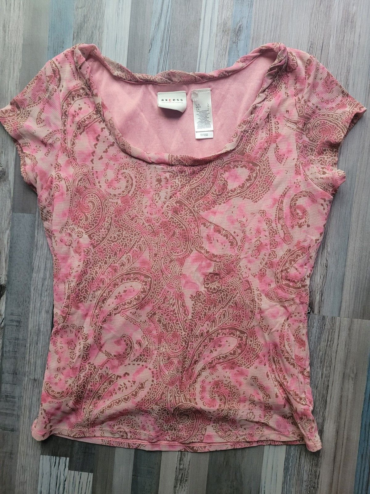 Axcess Liz Claiborne Women’s Large Paisley Sleeveless Lined Sheer blouse Pink