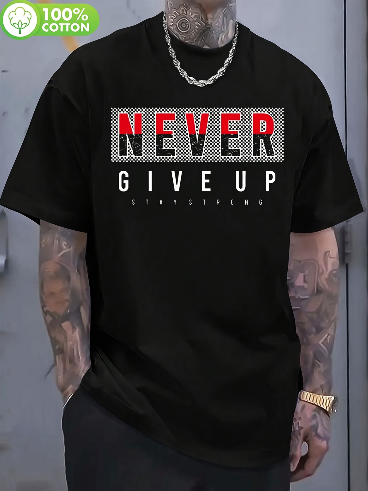 Never Give Up Motivational Graphic T-Shirt Inspirational Streetwear Quote Tee