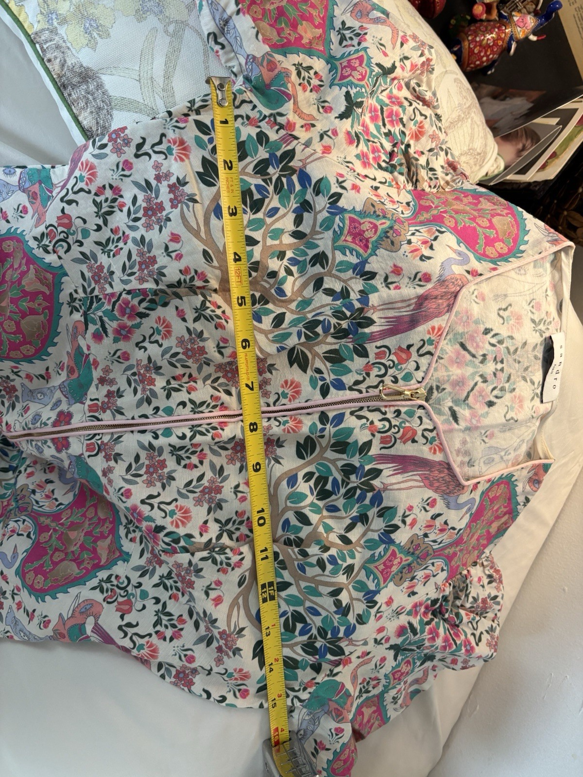 FLASH SALE! Gently worn Sandro Midi dress with Teal & Pink Crane Print. Size 34!