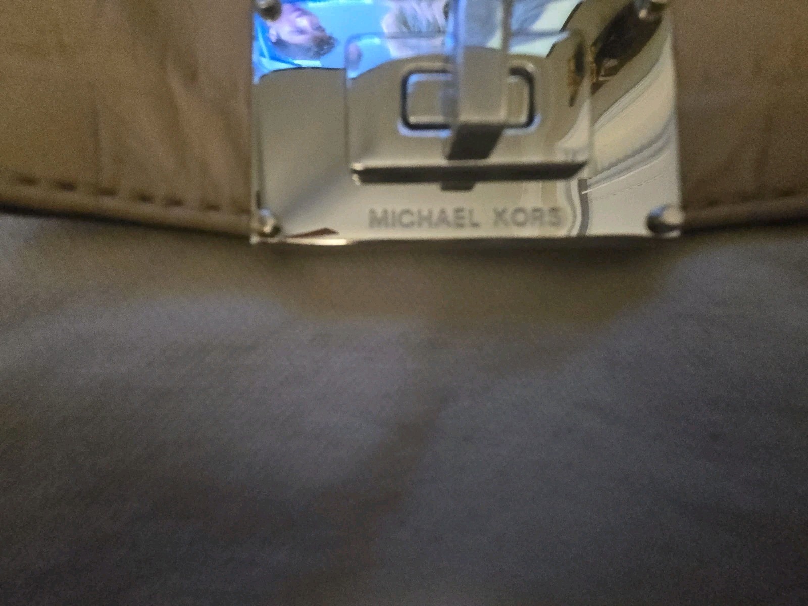 Michael Kors Beige/Ivory Croc Embossed Satchel Turn Lock Zip, Strap Silver