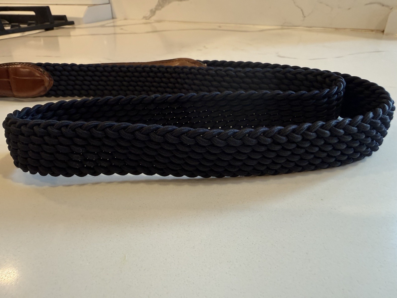 Brighton Mens Moc Croc Leather Belt & Black Woven Stretch Elastic Cord Size 42