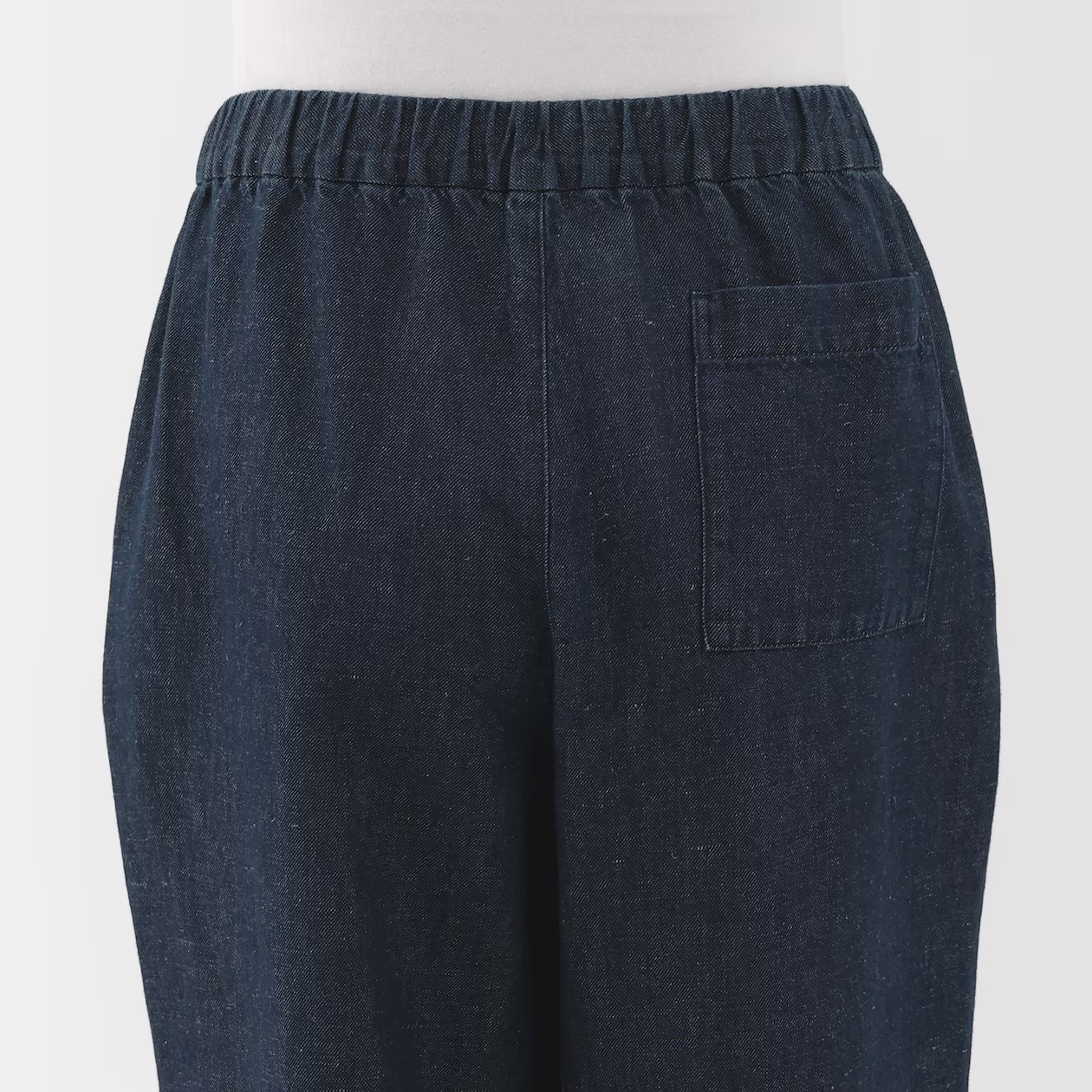 MUJI Womens Organic Cotton Linen Denim Easy Wide Pants Dark Navy FedEx