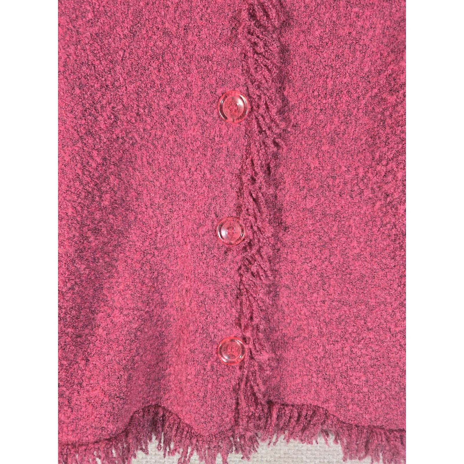 VTG Dressbarn Pink Knit Button Front Cardigan Shag Fringe Trim Sweater Size M