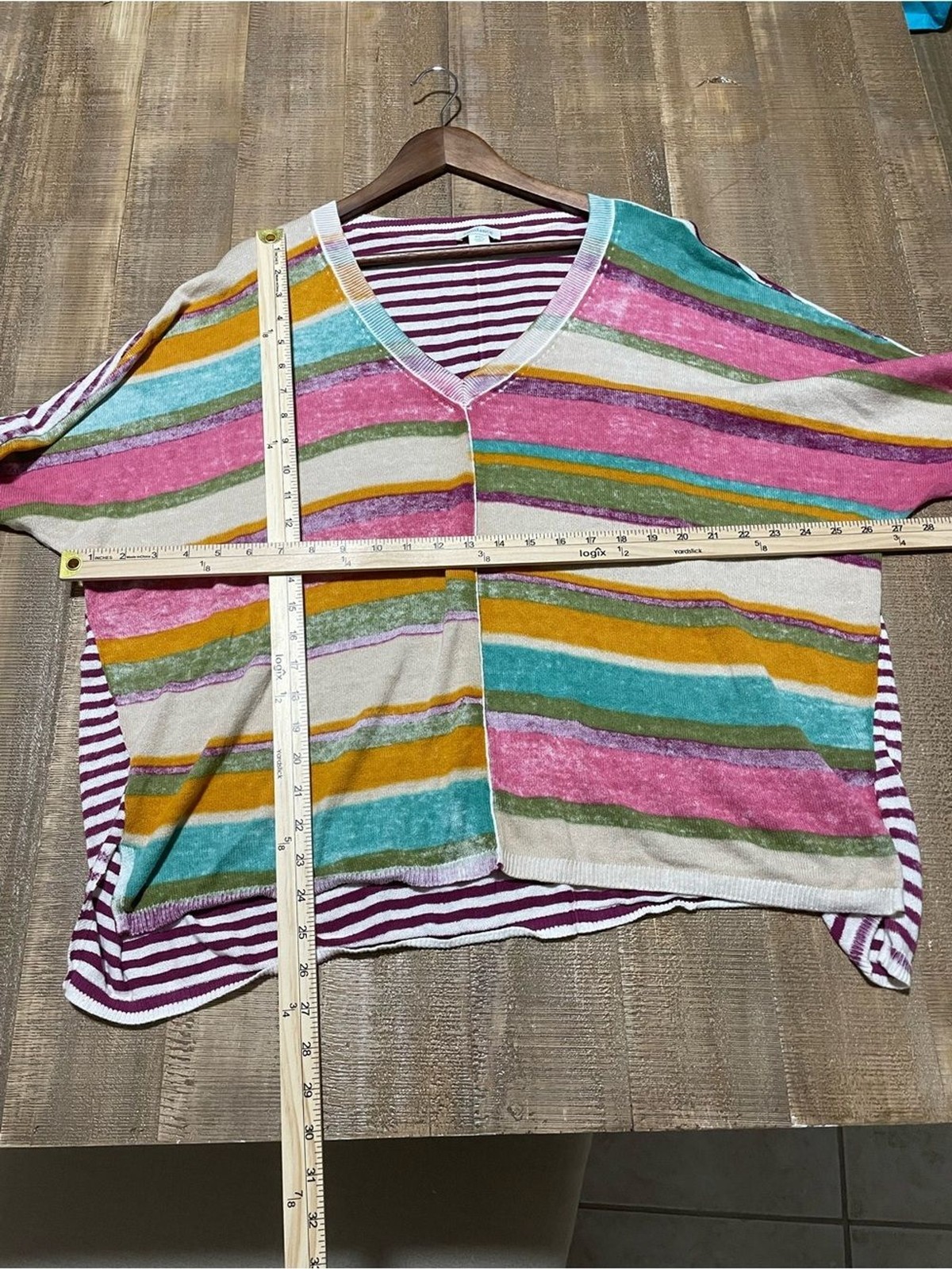 Sundance Multi-Stripe V-Neck Pullover in Pink, Teal, Mustard & Cream