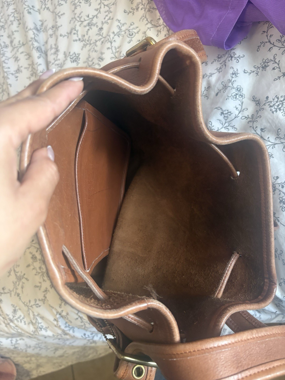 Coach Brown Bucket Drawstring Shoulder Bag Adjustable Strap Buckle Accent