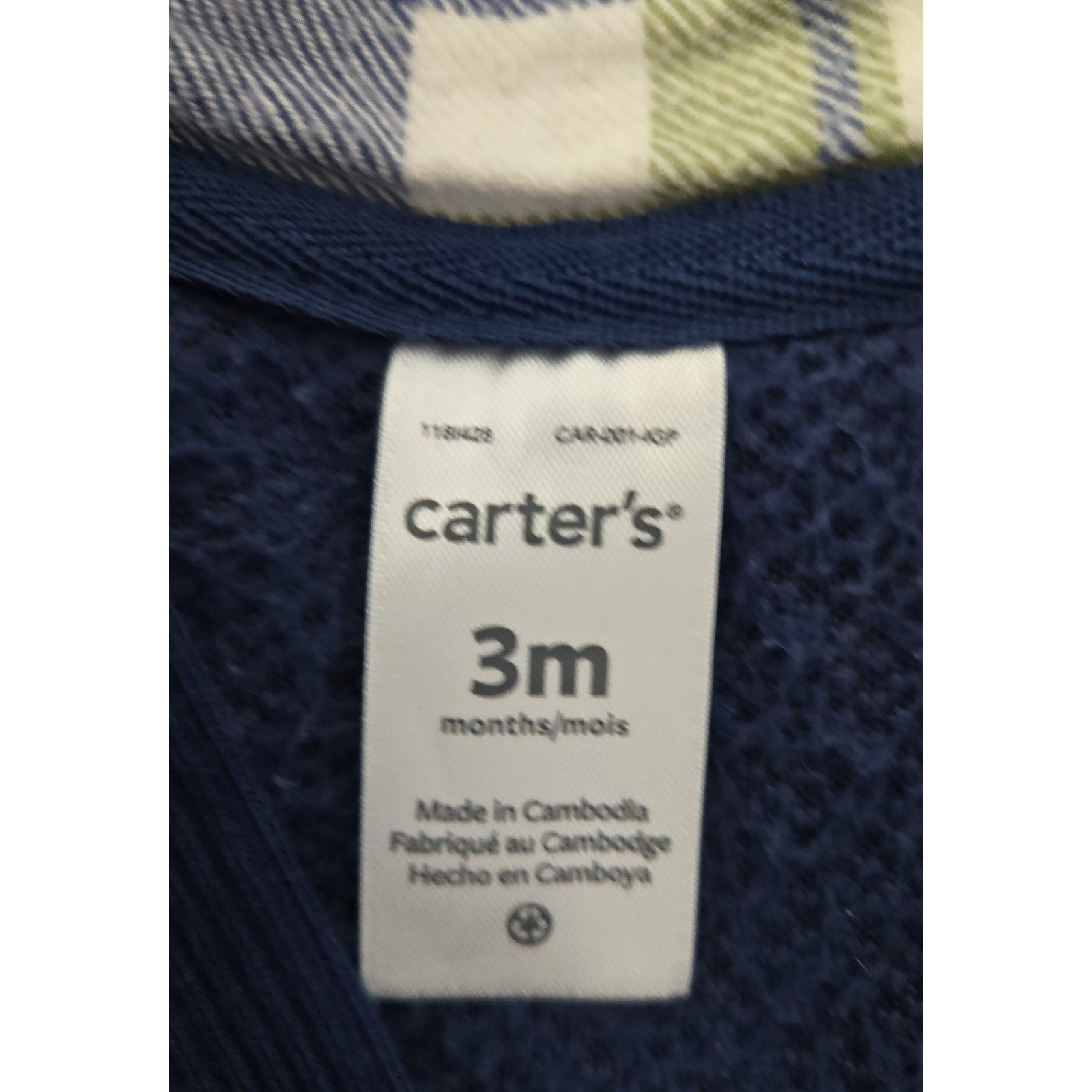Carter’s Baby one piece Hooded Sharpa Size 3 Months dark Blue