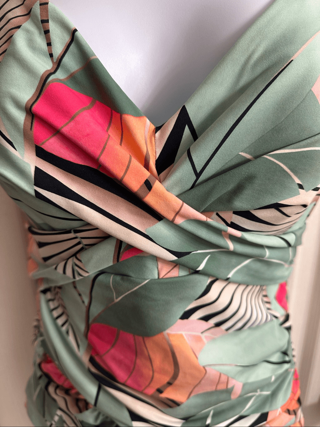 CALIA Tropical Leaf Print One Piece Swimsuit Size 12 Ruched Tummy Control