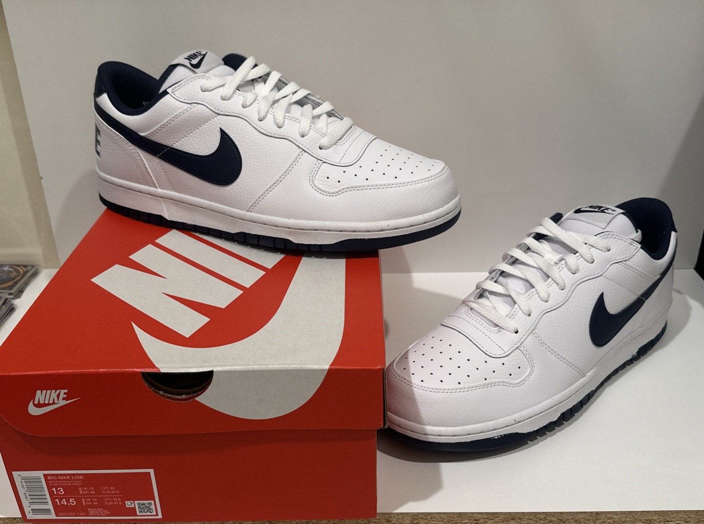 Nike Big Nike Low Shoes Mens Size 13 White Midnight Navy Lifestyle 355152-140