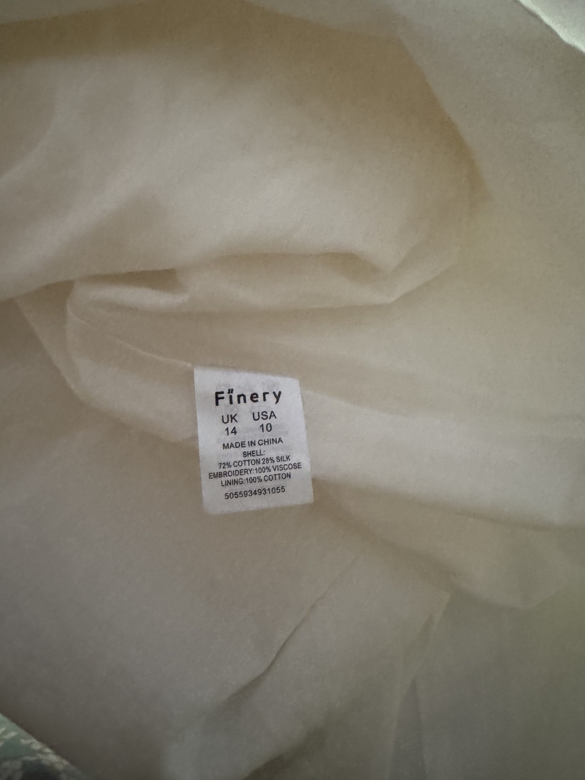 Finery Ivory/White Silk & Cotton Dress, Fully Lined, Size 14,Brand New With Tags