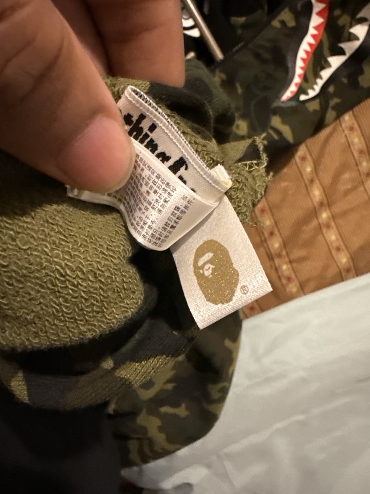 A Bathing Ape x OVO Full Zip Shark Camo Cotton Fleece Hoodie Black/Green XL