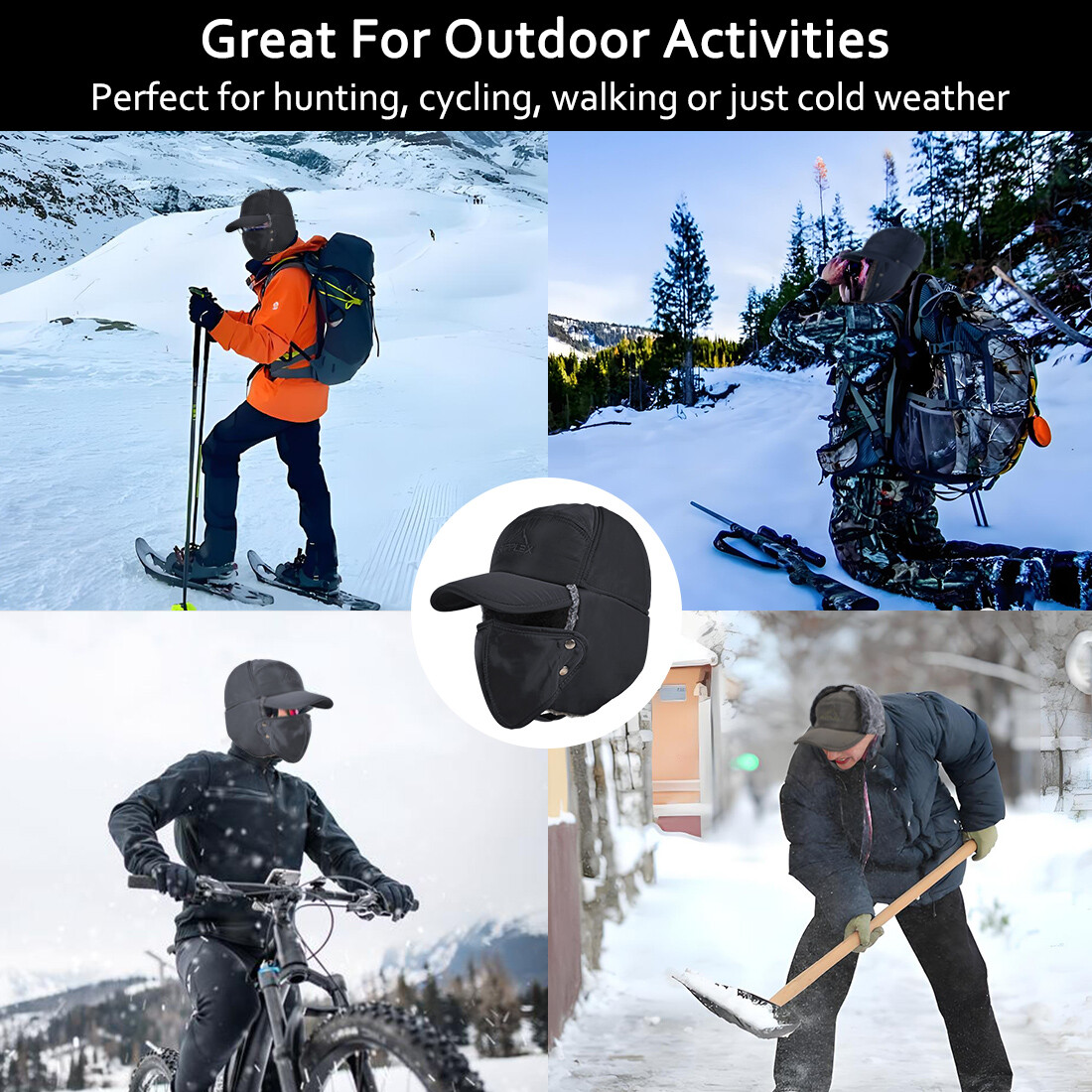 Men Winter Ear Flap Trapper Hat Aviator Face Mask Thermal Warm Fur Ski Cap Women