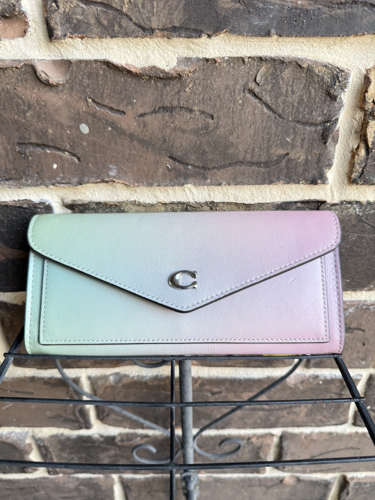 NWT $195 Coach CA262 Wyn Pale Pistachio Multi Ombre Soft Leather Wallet green