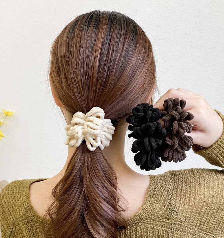 10 Pcs Multicolor Fluffy Plush Elastic Hair Ties Ponytail Holders Knit