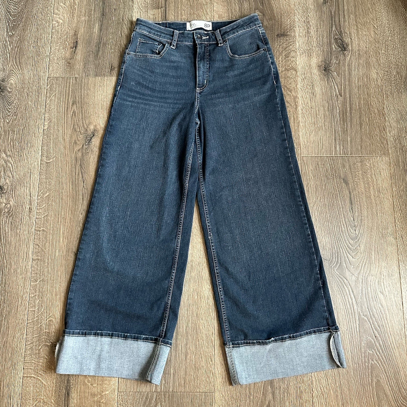 Me Camille Wide-Leg Dark Wash Blue Denim Jeans Women’s Petite 8P Pockets