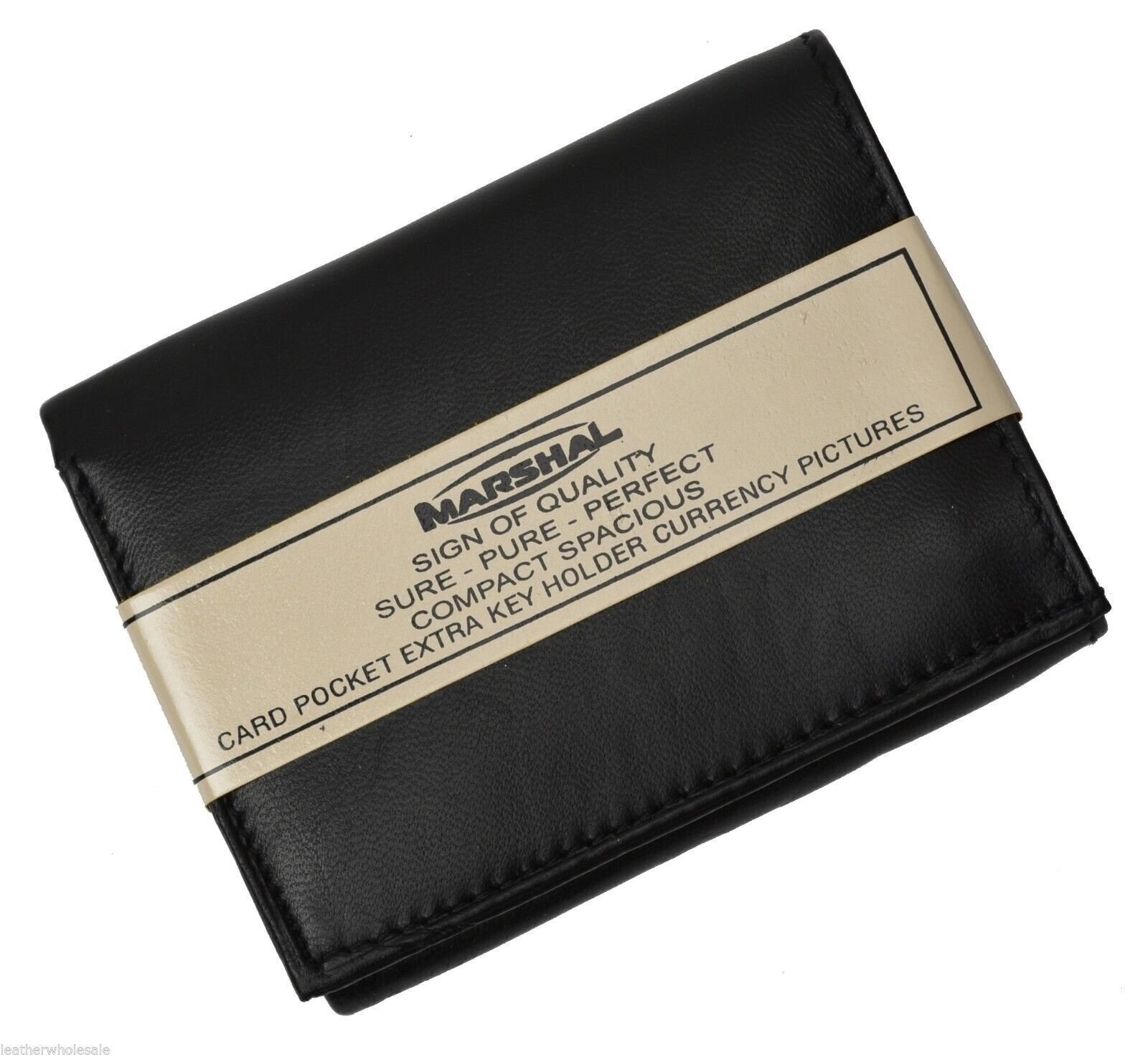 Genuine Leather Bill/Credit Card/ID Window Marshal Men’s Black Trifold Wallet